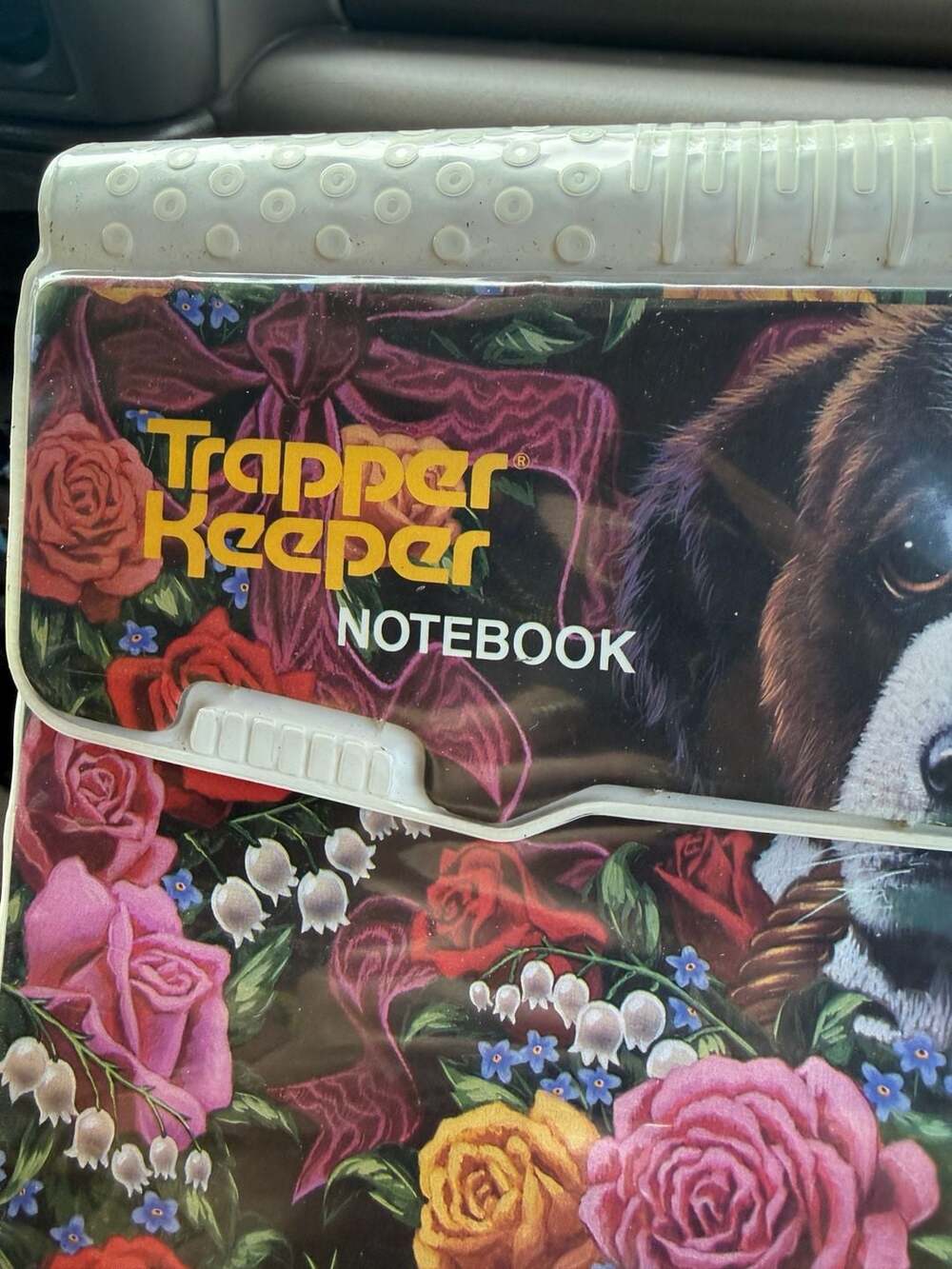 Vintage Original Trapper Keeper Portfolio Notebook St Bernard Dog Flowers 1994